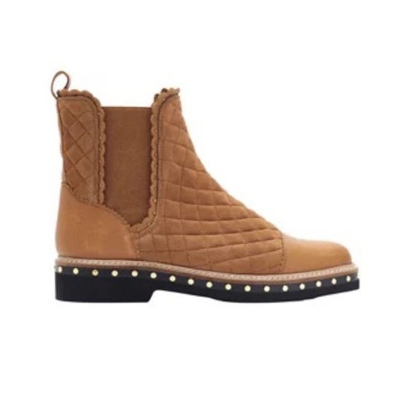 NEW Free People Atlas Chelsea Studded Booties Quilted Camel Size 39 EU 9 US - Picture 3 of 9